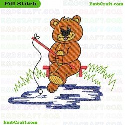 Fishing Bear Embroidery Design 426