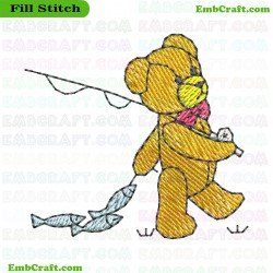 Fishing Bear Embroidery Design 926