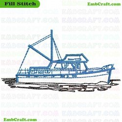 Fishing Boat At Sea Embroidery Design 31