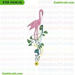 Flamingo And Floral Embroidery Design 3