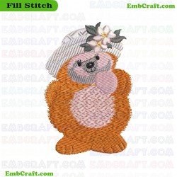 Floral Hat Bear Embroidery Design 1