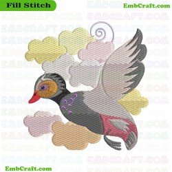 Flying Jacobean Duck Among Clouds Embroidery Design 5