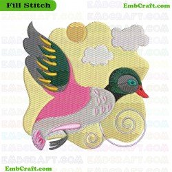 Flying Jacobean Duck Embroidery Design 4