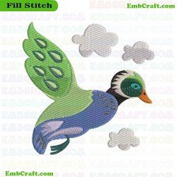 Flying Jacobean Duck Embroidery Design 6