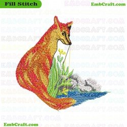 Fox Beside Water Embroidery Design 73