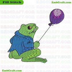 Frog Holding Balloon Embroidery Design 5