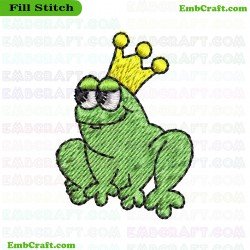 Frog With Crown Embroidery Design 7