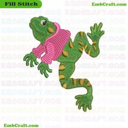 Frog With Pink Scarf Embroidery Design 3