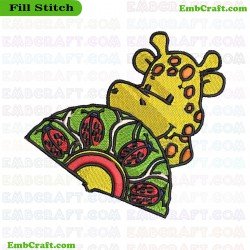 Giraffe With Handheld Fan Embroidery Design 2