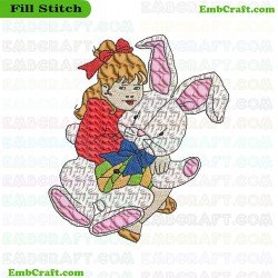 Girl And Rabbit Embroidery Design 81