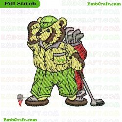 Golf Bear Embroidery Design 472