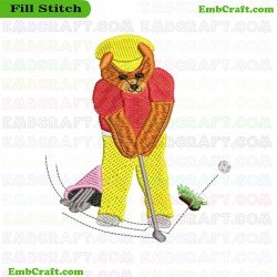 Golfing Bear Embroidery Design 456