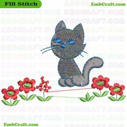 Gray Cat Embroidery Design 26