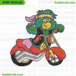 Green Biker Parrot Embroidery Design 2