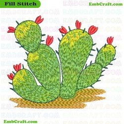 Green Cactus With Red Flowers Embroidery Design 11