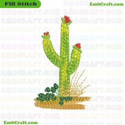 Green Cactus With Three Flowers Embroidery Design 9