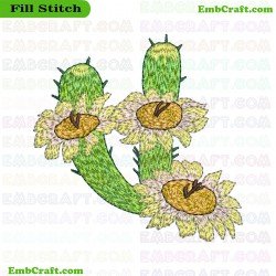 Green Cactus With Three Yellow Embroidery Design 7