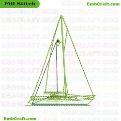 Green Detailed Sailboat Embroidery Design 32