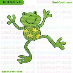 Green Frog Embroidery Design 1