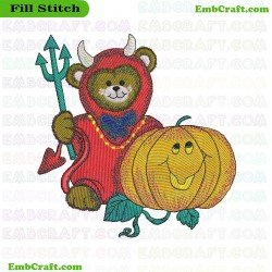 Halloween Bear With Pumpkin Embroidery Design 601