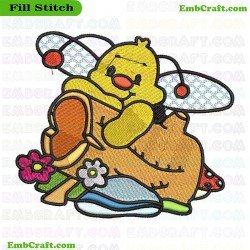 Happy Bee Embroidery Design 3