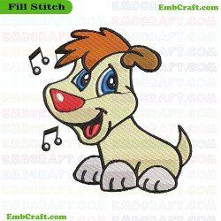 Happy Singing Cartoon Dog Embroidery Design 409