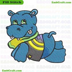 Hippo Character With Colorful Scarf Embroidery Design 1
