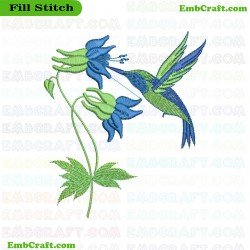 Hovering Bird Interacting With Flower Embroidery Design 2