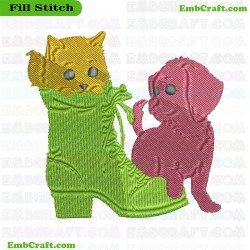 Kitten And Puppy Embroidery Design 3