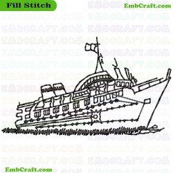 Line Drawing Of A Ship Embroidery Design 5