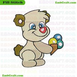 Little Bear Holding Ice Cream Embroidery Design 628