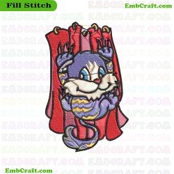 Mischievous Cat Climbing Curtain Embroidery Design 5