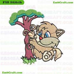 Mischievous Cat On Tree Embroidery Design 2