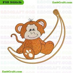 Monkey And Banana Embroidery Design 1