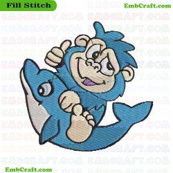 Monkey Riding A Shark Embroidery Design 7