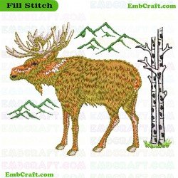 Moose Beside Birch Tree Embroidery Design 27