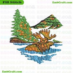 Moose In Water Embroidery Design 31