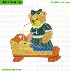 Mother Bear Caring For Newborn Embroidery Design 417