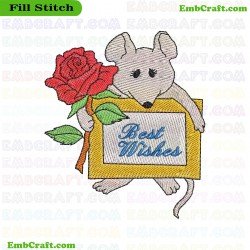 Mouse Holding Greeting Card And Rose Embroidery Design 2