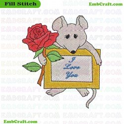 Mouse Holding Love Note And Rose Embroidery Design 1