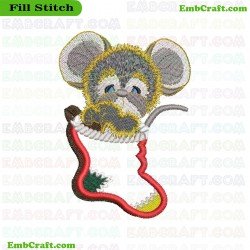 Mouse In Festive Stocking Embroidery Design 15