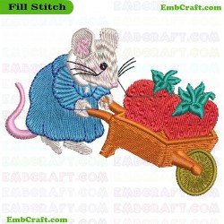 Mouse Pushing Strawberry Cart Embroidery Design 13