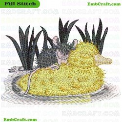 Mouse Resting On Ducks Back Embroidery Design 25