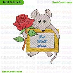 Mouse With Rose Wishing Speedy Recovery Embroidery Design 5