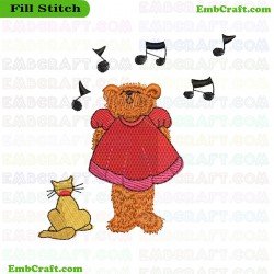 Musical Bear And Cat Friends Embroidery Design 7