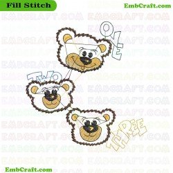 Numbered Bear Faces Embroidery Design 3