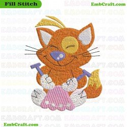 Orange Cat Sewing Clothes Embroidery Design 59