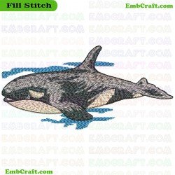 Orca In Ocean Embroidery Design 48