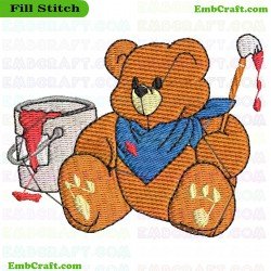 Painter Bear Embroidery Design 384