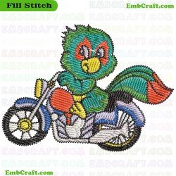 Parrot Riding Motorcycle Embroidery Design 5